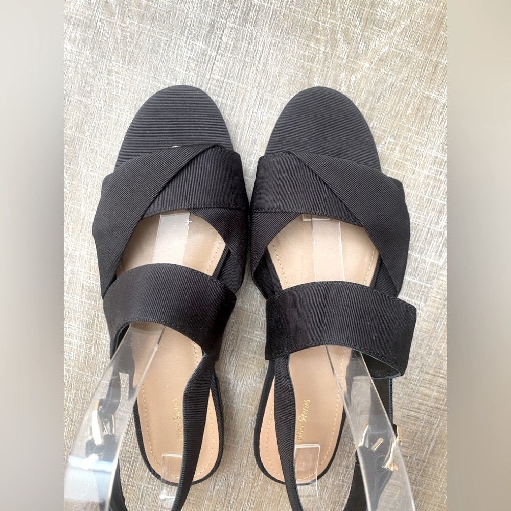 & Other Stories Black Twill Slingback Buckled Sandals Women’s 8 Wide Strap Flats - Picture 5 of 14